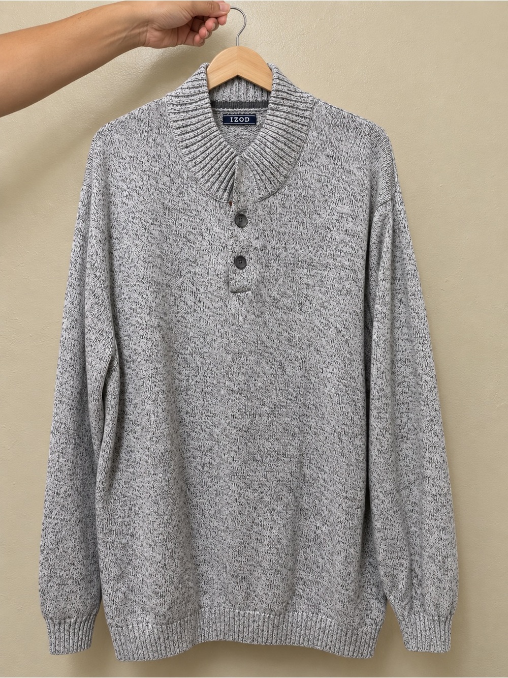 IZOD Men’s 3XLT Gray Marled Shawl Collar Button Sweater